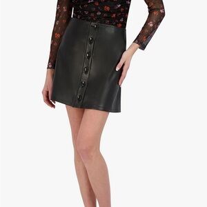 BCBGeneration Black Button-Up Faux Leather Skirt